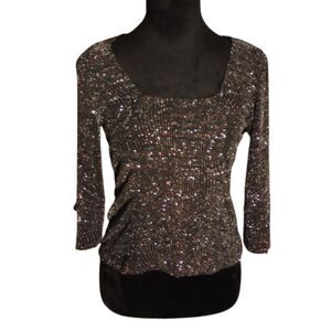 LaBelle Women's Size Large Black Sparkly Sequined Vintage Blouse